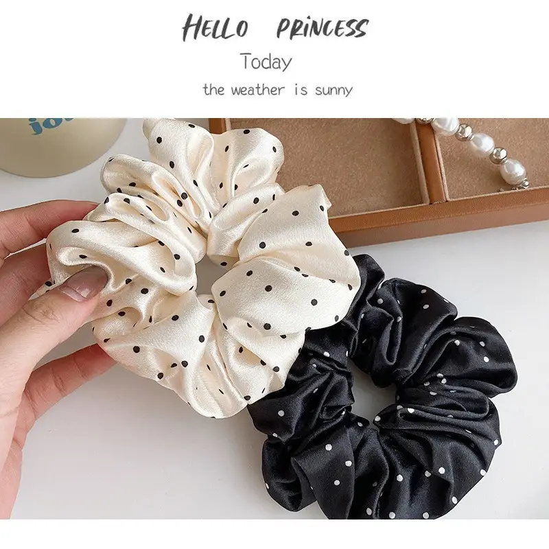 Black Polka Dot French Satin Hair Scrunchie — feature 17