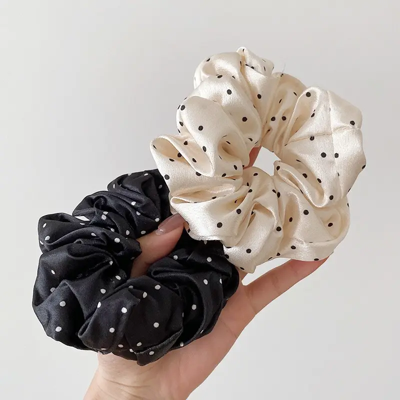 Black Polka Dot French Satin Hair Scrunchie — feature 19