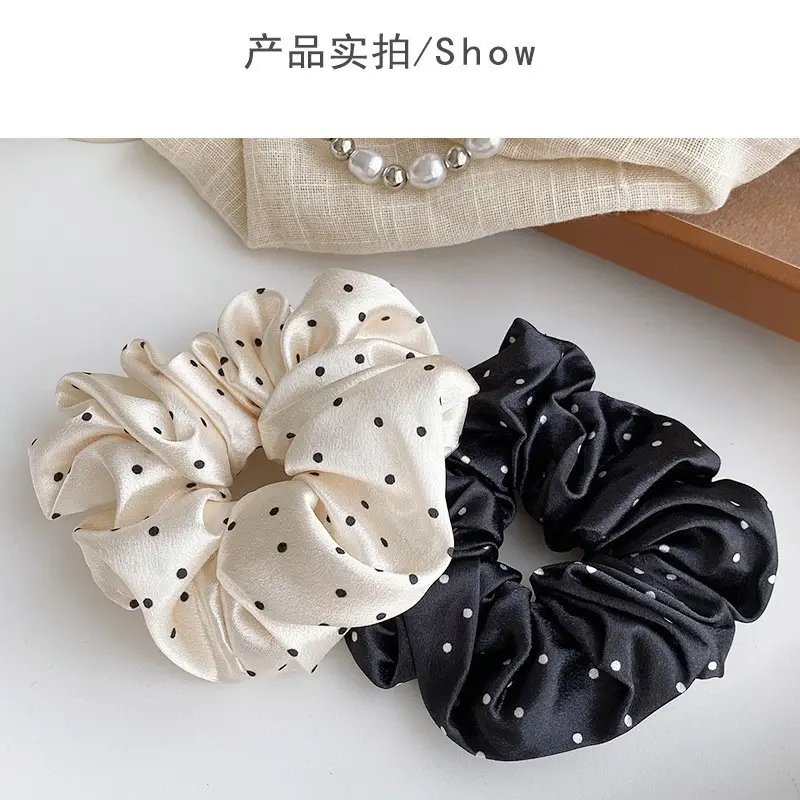 Black Polka Dot French Satin Hair Scrunchie — feature 20