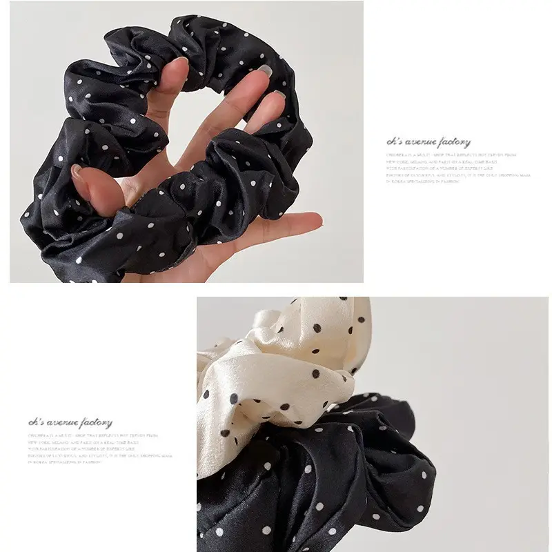 Black Polka Dot French Satin Hair Scrunchie — feature 22