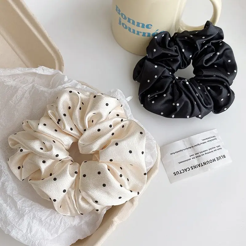 Black Polka Dot French Satin Hair Scrunchie — feature 23