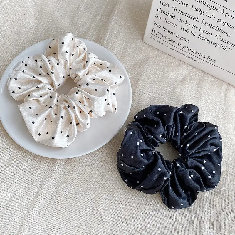 Black Polka Dot French Satin Hair Scrunchie — feature 24