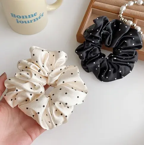 Black Polka Dot French Satin Hair Scrunchie — feature 25
