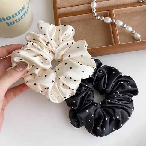 Black Polka Dot French Satin Hair Scrunchie — feature 26