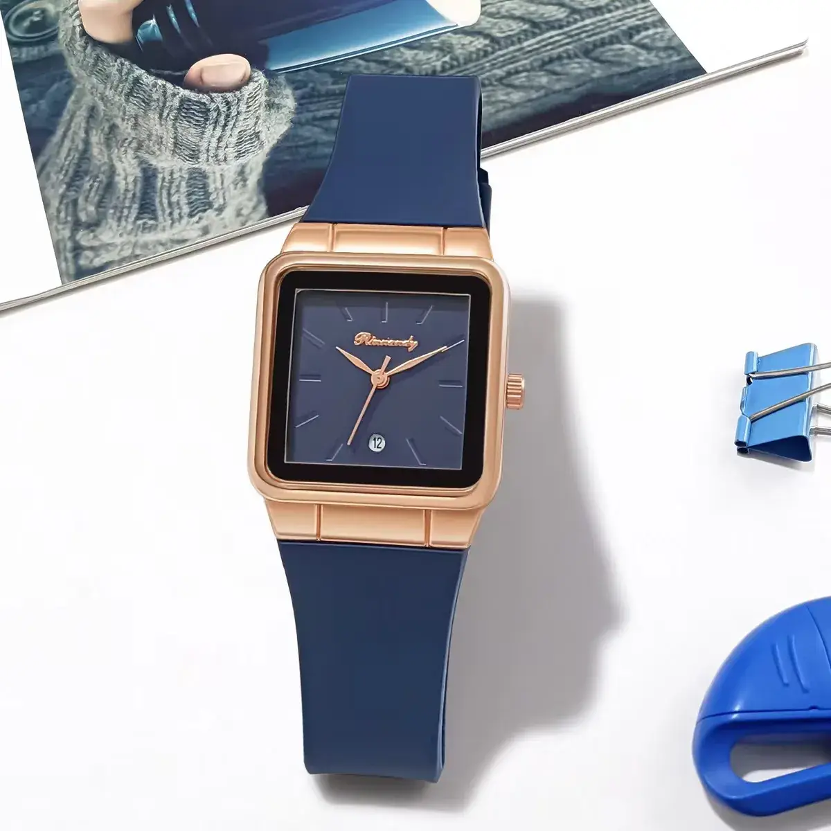 Women's Red Silicone Belt Quartz Watch Square Dial - Image 5