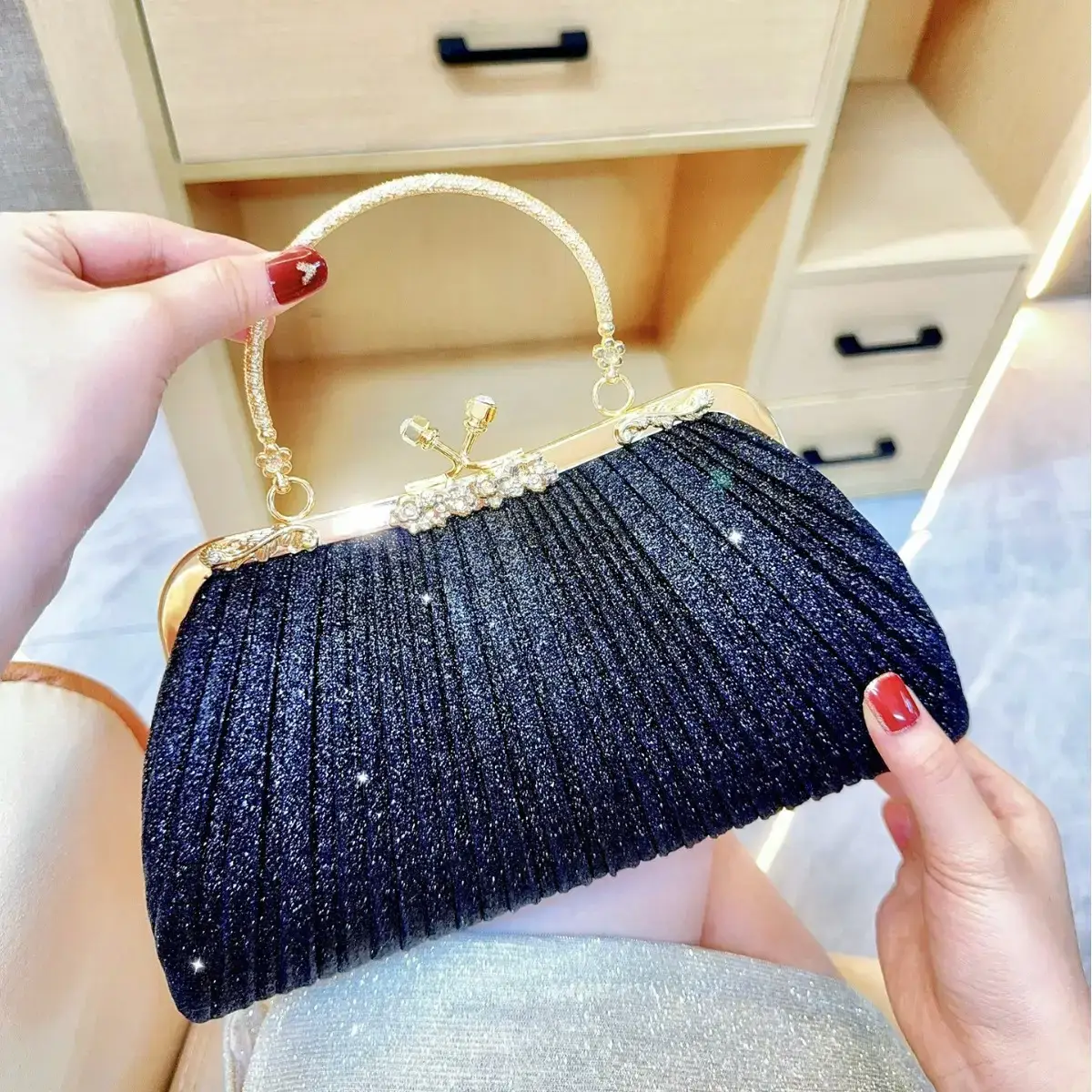 Sparkly Blue Tassel Shoulder Bag for Women - Image 3