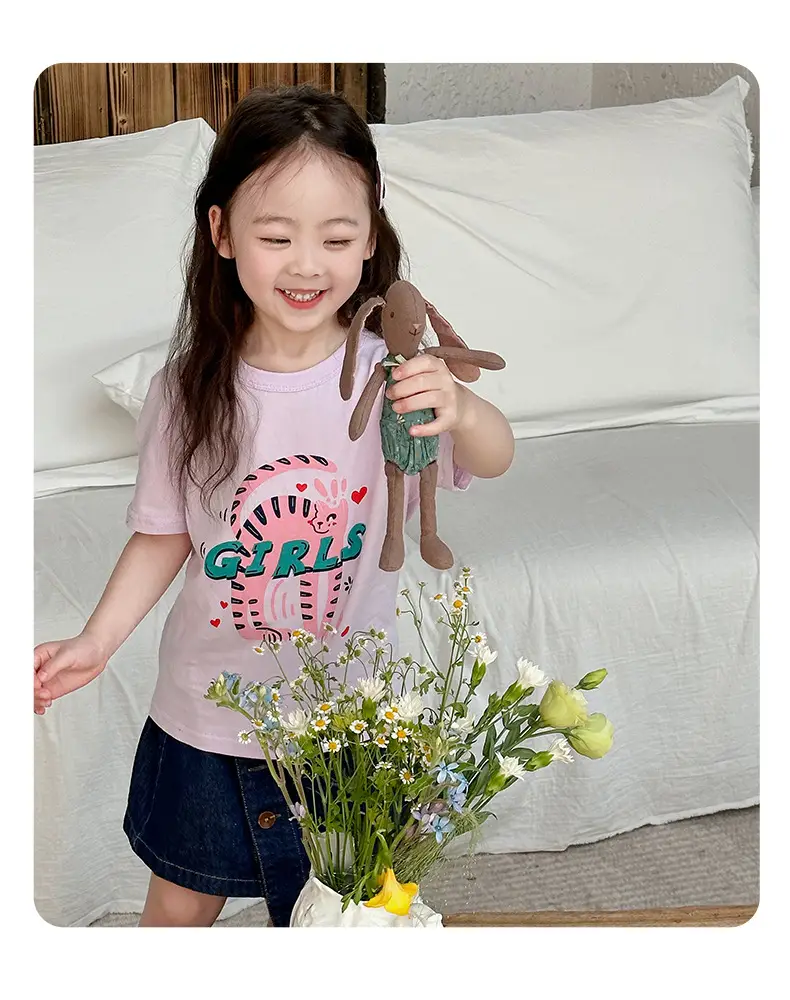 Boys Cotton T-Shirt Pink Bear Print Summer Wear — feature 21
