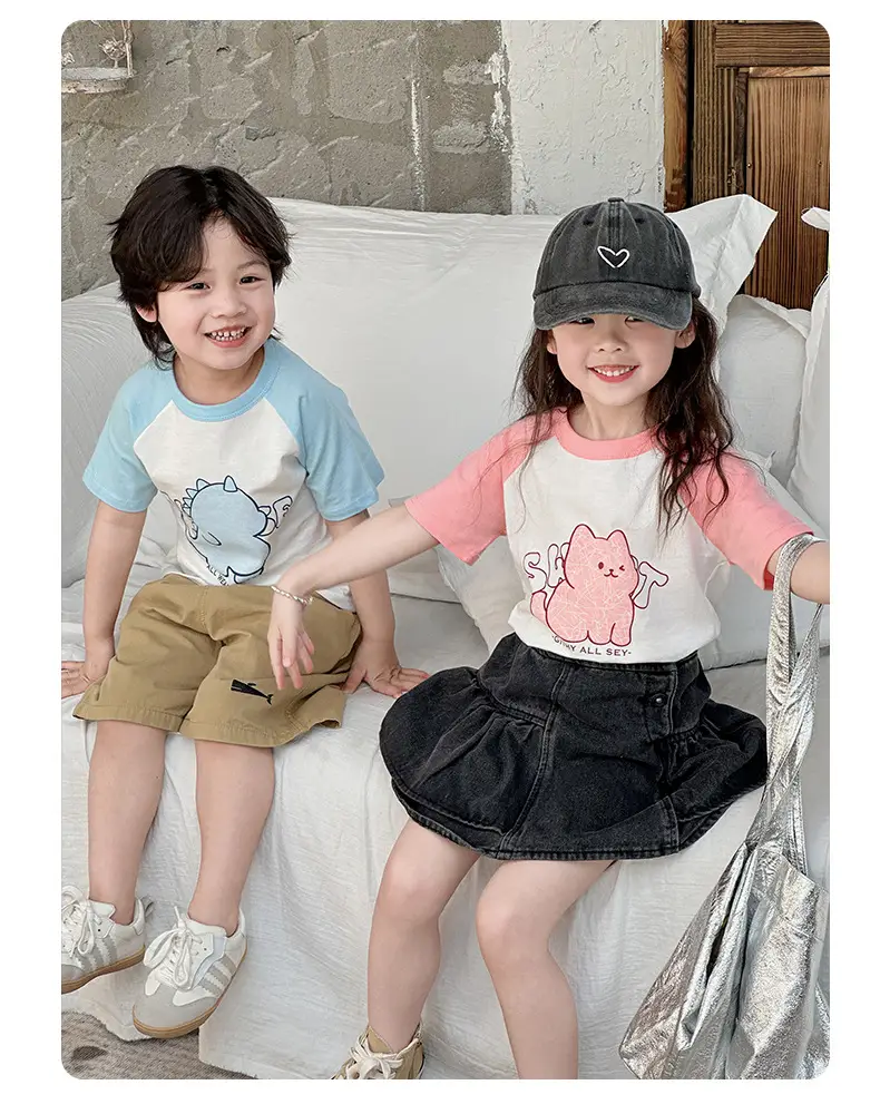 Boys Cotton T-Shirt Pink Bear Print Summer Wear — feature 32