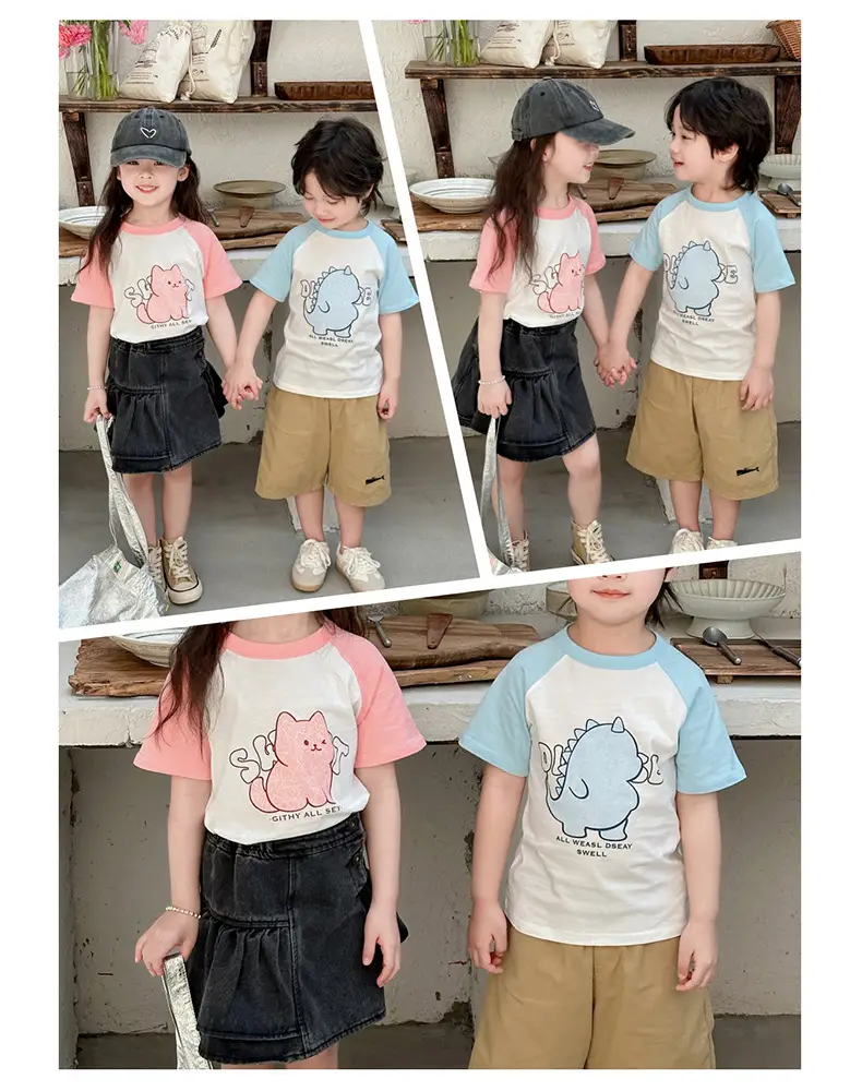 Boys Cotton T-Shirt Pink Bear Print Summer Wear — feature 33