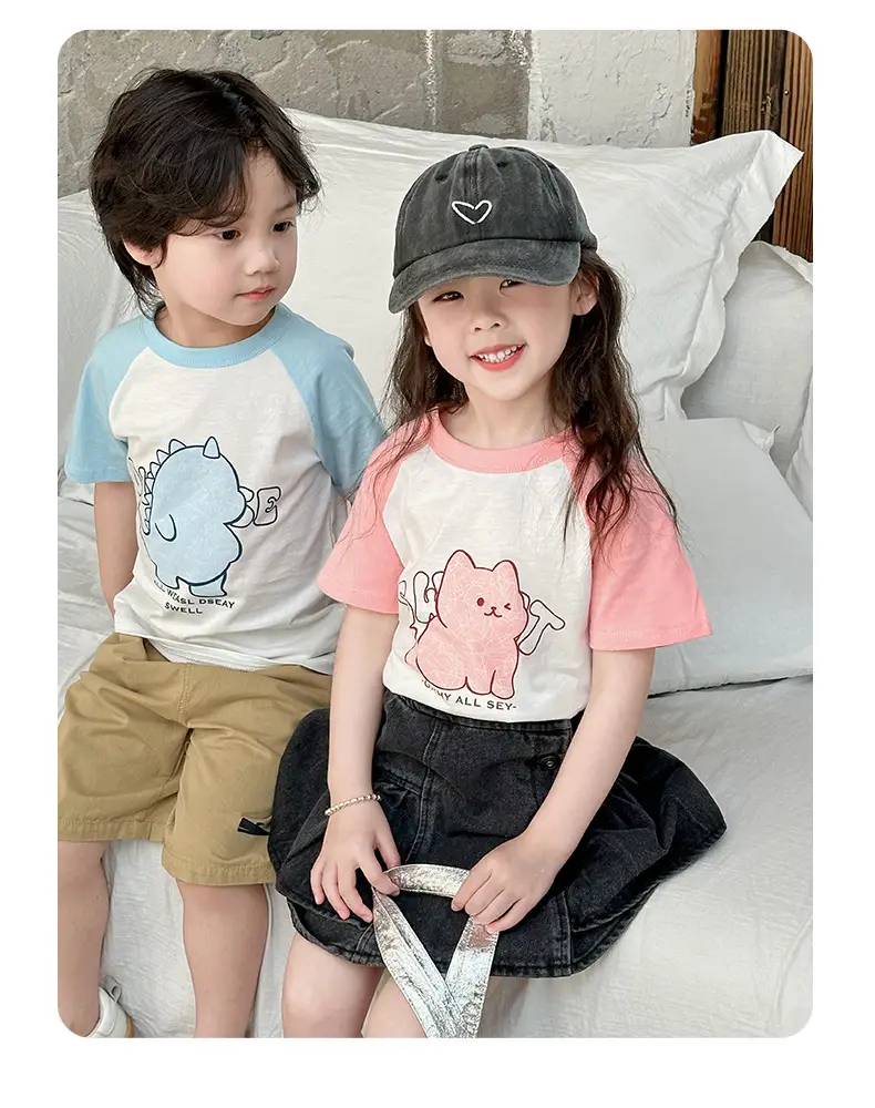 Boys Cotton T-Shirt Pink Bear Print Summer Wear — feature 34