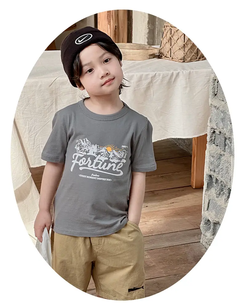 Boys Cotton T-Shirt Pink Bear Print Summer Wear — feature 35