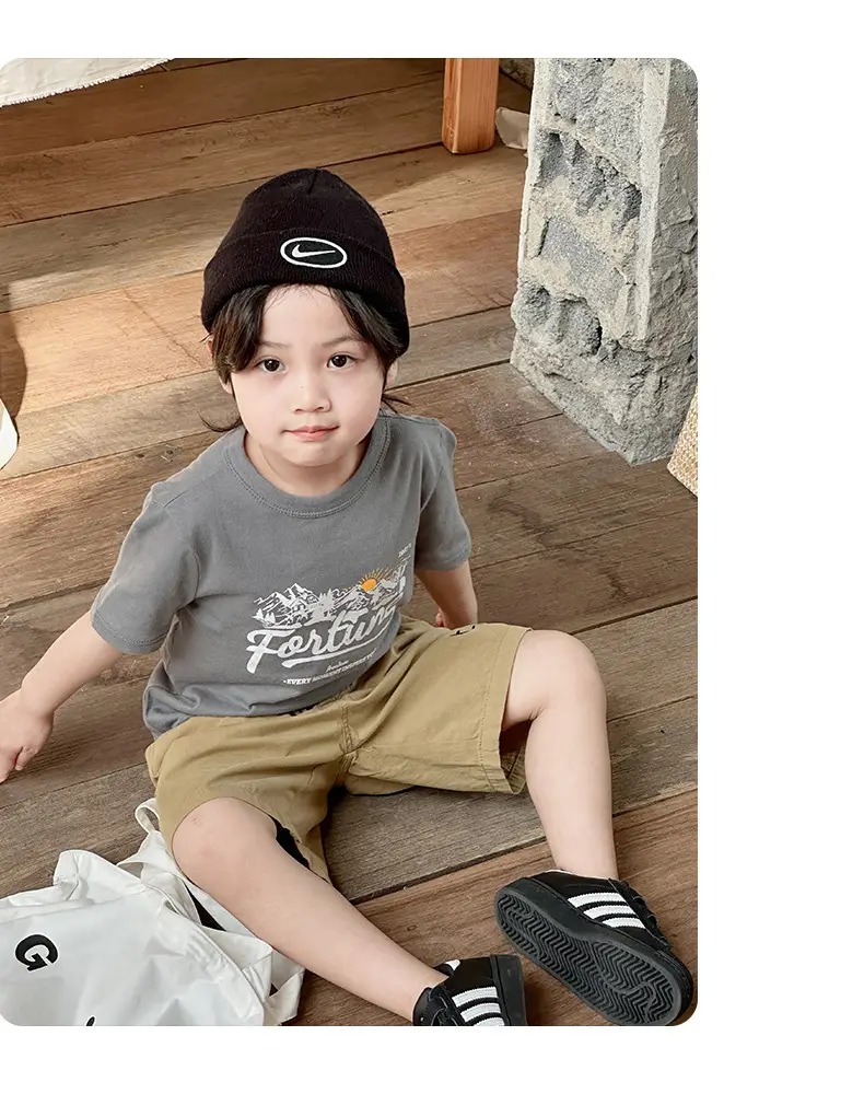 Boys Cotton T-Shirt Pink Bear Print Summer Wear — feature 36