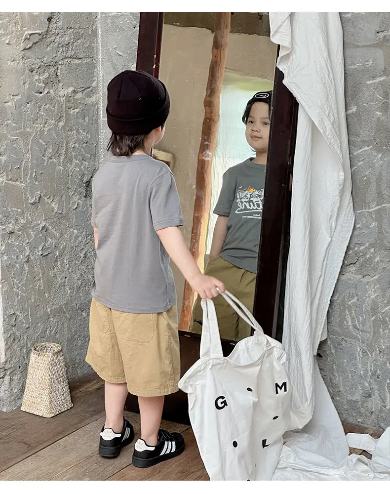 Boys Cotton T-Shirt Pink Bear Print Summer Wear — feature 37