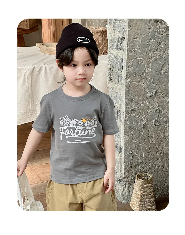 Boys Cotton T-Shirt Pink Bear Print Summer Wear — feature 38