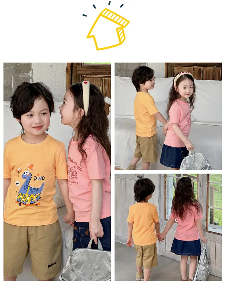 Boys Cotton T-Shirt Pink Bear Print Summer Wear — feature 39
