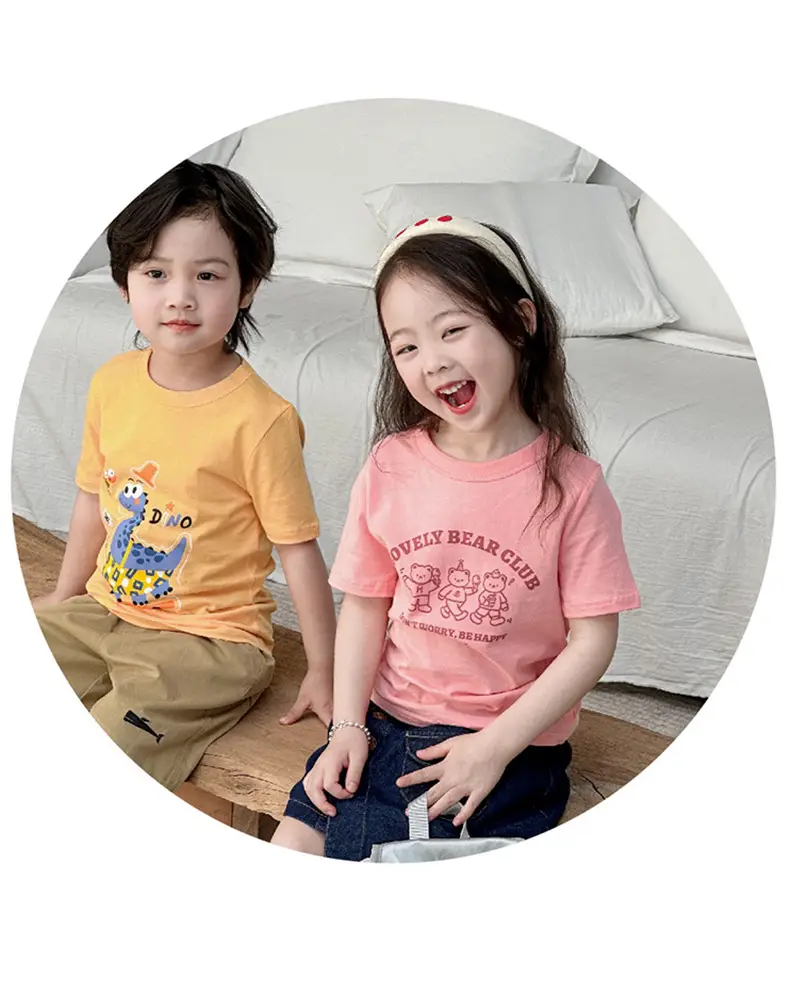 Boys Cotton T-Shirt Pink Bear Print Summer Wear — feature 40