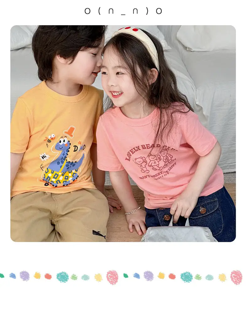 Boys Cotton T-Shirt Pink Bear Print Summer Wear — feature 41