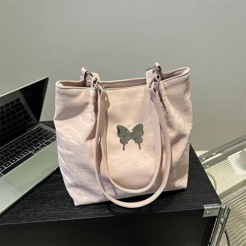 Gentle Textured Bow Shoulder Bag Olive Green Large Capacity - Image 6