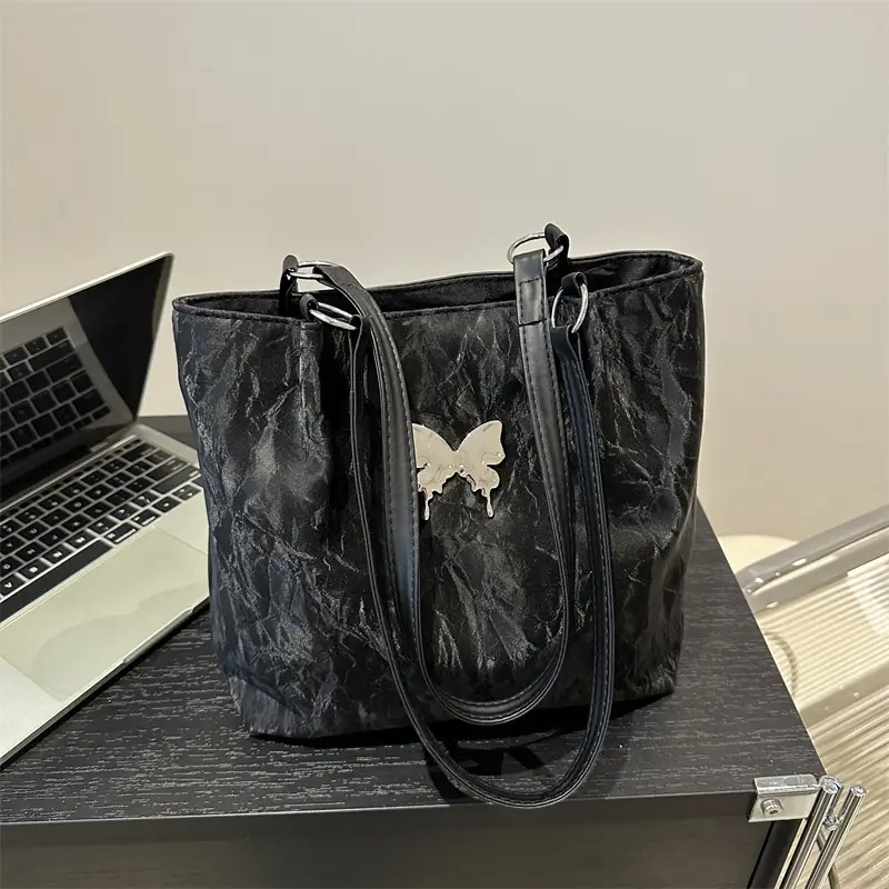Gentle Textured Bow Shoulder Bag Olive Green Large Capacity - Image 7