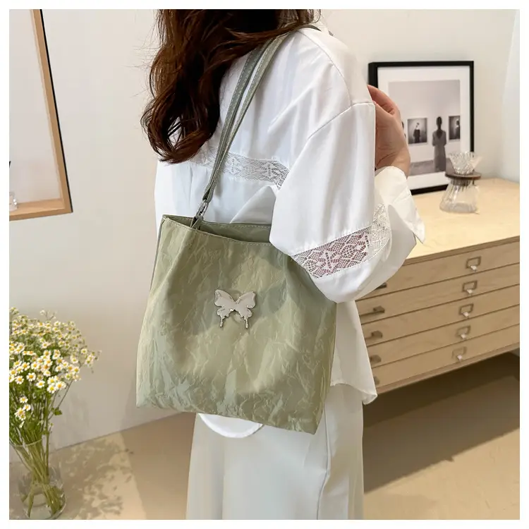 Gentle Textured Bow Shoulder Bag Olive Green Large Capacity — feature 14