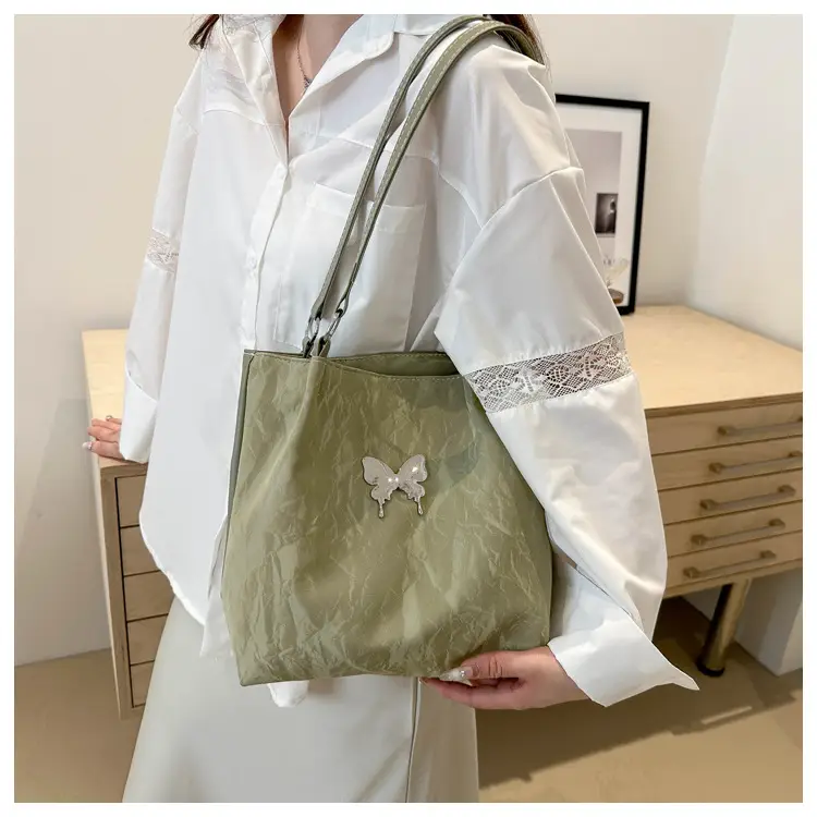 Gentle Textured Bow Shoulder Bag Olive Green Large Capacity — feature 16