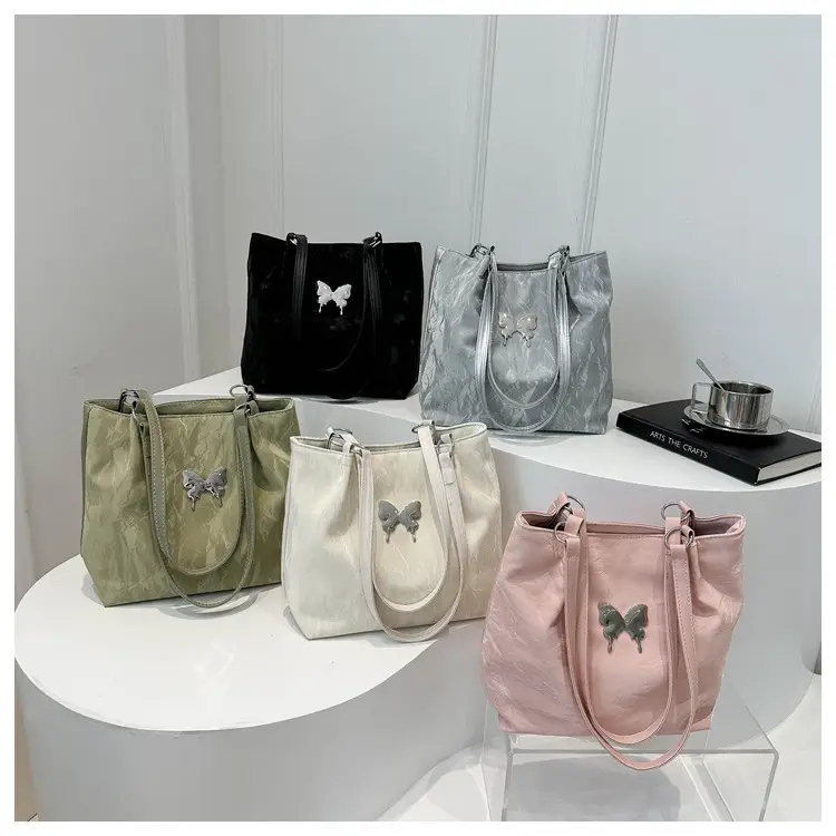 Gentle Textured Bow Shoulder Bag Olive Green Large Capacity — feature 23