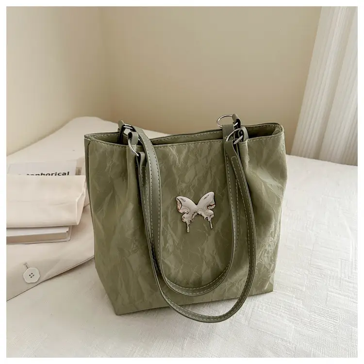Gentle Textured Bow Shoulder Bag Olive Green Large Capacity — feature 25