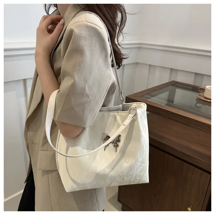 Gentle Textured Bow Shoulder Bag Olive Green Large Capacity — feature 9