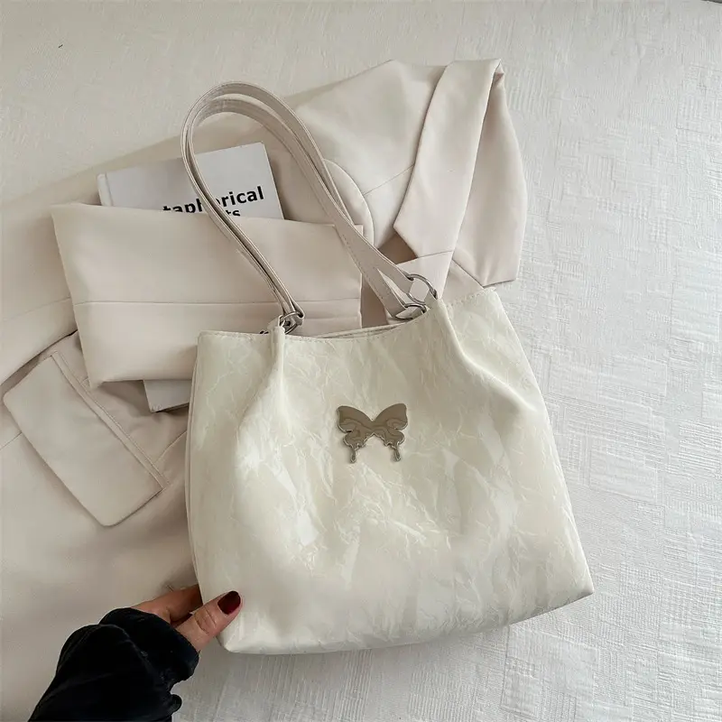 Gentle Textured Bow Shoulder Bag Olive Green Large Capacity - Image 2