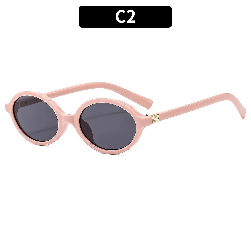 Retro Oval Sunglasses for Girls Brown Round Design - Image 2