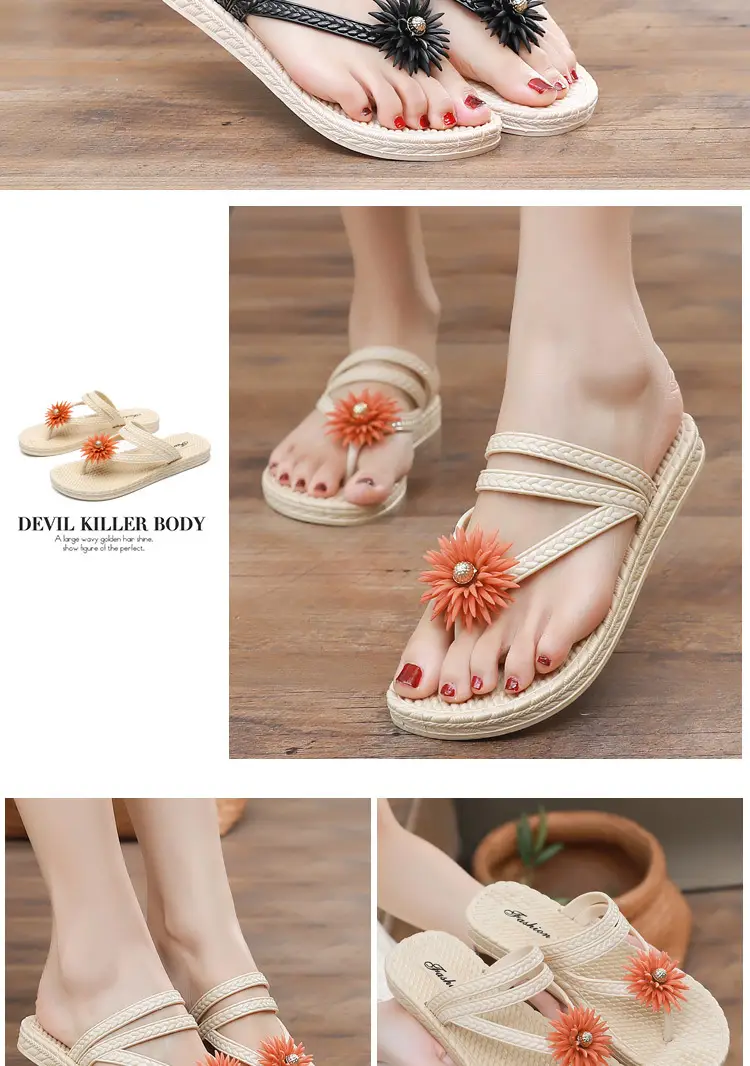 Slippers Women's Summer Outfit Fashionable Flat Non-Slip Vacation Seaside Flower Two-Wear Slippers Beach Flip-Flops — feature 11