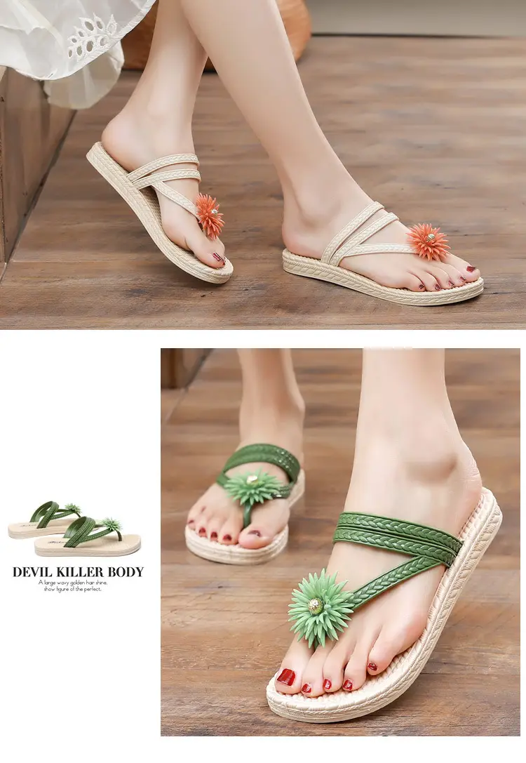 Slippers Women's Summer Outfit Fashionable Flat Non-Slip Vacation Seaside Flower Two-Wear Slippers Beach Flip-Flops — feature 14