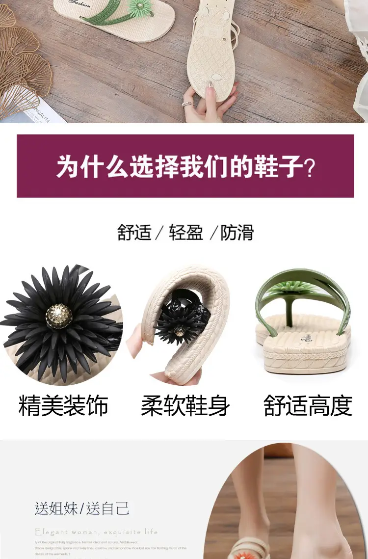 Slippers Women's Summer Outfit Fashionable Flat Non-Slip Vacation Seaside Flower Two-Wear Slippers Beach Flip-Flops — feature 2