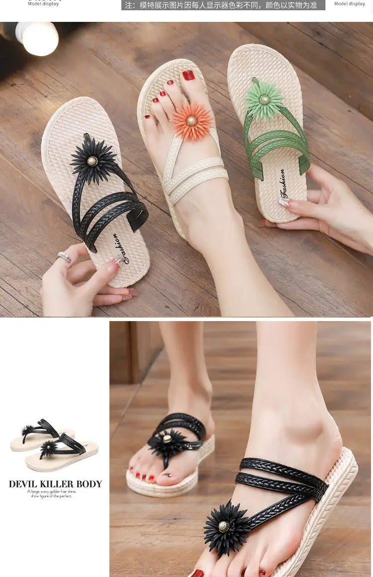 Slippers Women's Summer Outfit Fashionable Flat Non-Slip Vacation Seaside Flower Two-Wear Slippers Beach Flip-Flops — feature 7
