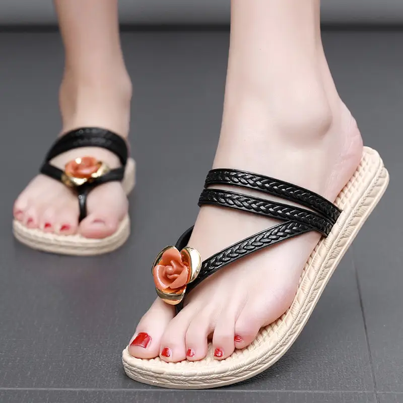 Slippers Women's Summer Outfit Fashionable Flat Non-Slip Vacation Seaside Flower Two-Wear Slippers Beach Flip-Flops - Image 12