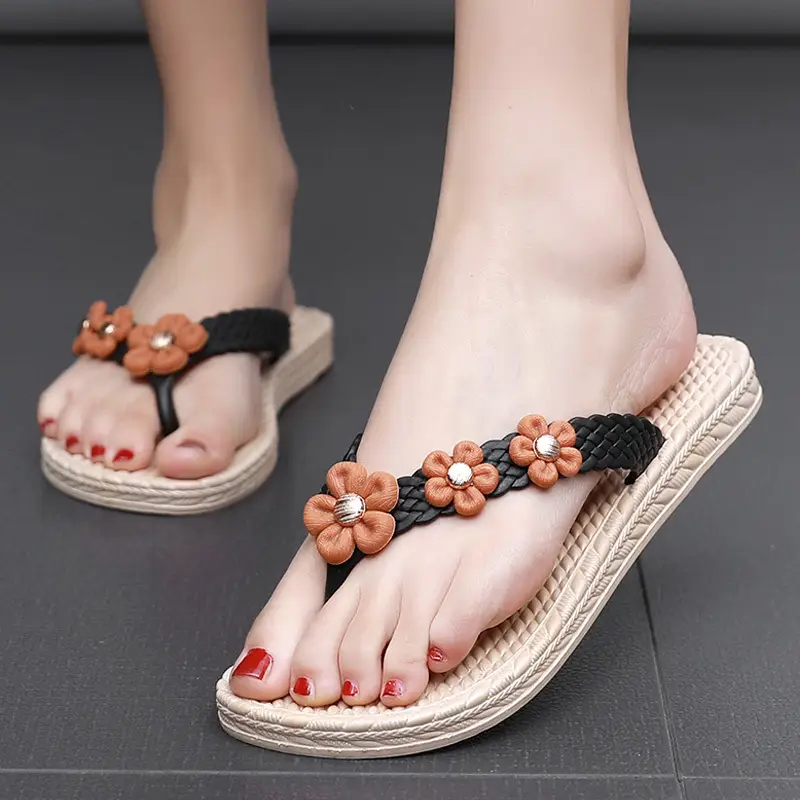 Slippers Women's Summer Outfit Fashionable Flat Non-Slip Vacation Seaside Flower Two-Wear Slippers Beach Flip-Flops - Image 13