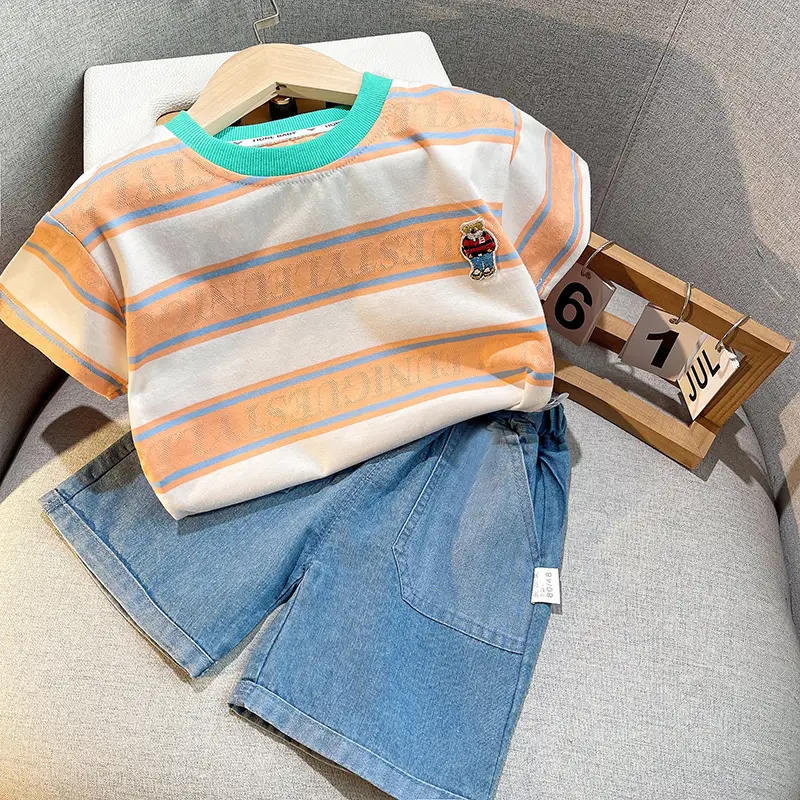 Boys Striped T-Shirt & Pants Set Summer 2025 - Image 2