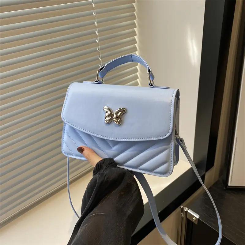 Butterfly Leather Shoulder Bag Light Blue Spring Summer