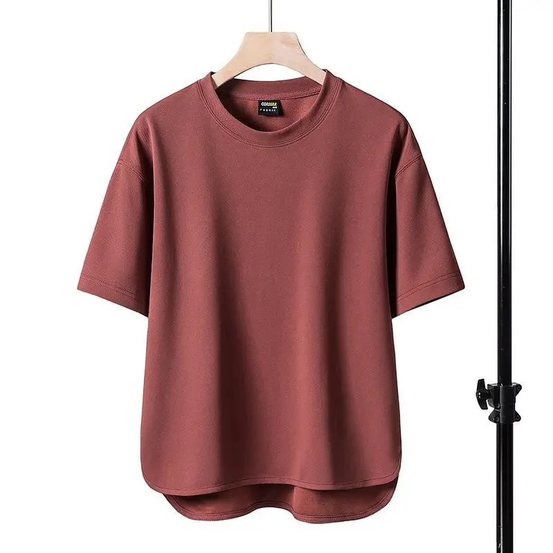 Men Brown Loose Fit T-Shirt Round Neck Summer - Image 3