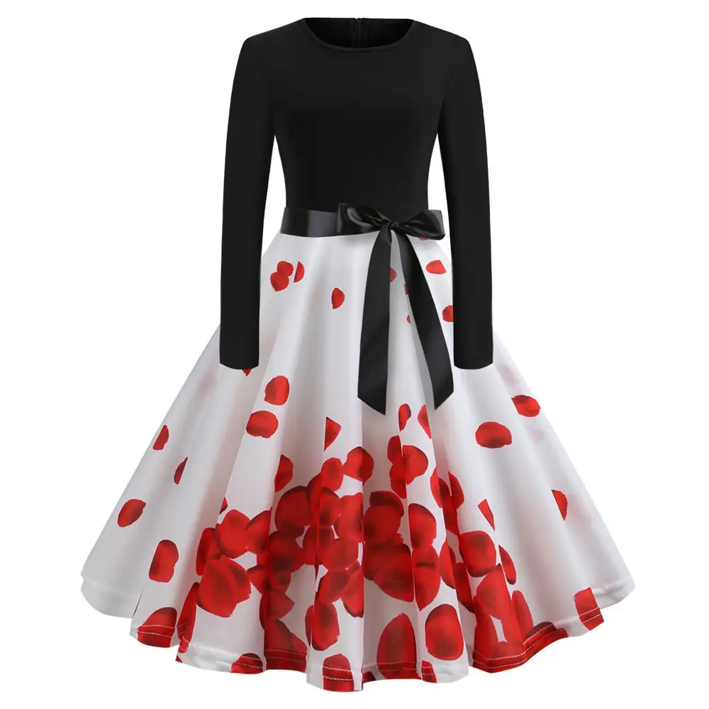 Black Long Sleeve Red Heart Print Skirt Dress - Image 7