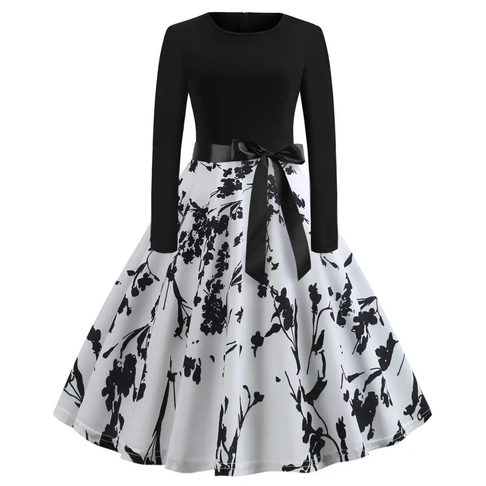 Black Long Sleeve Red Heart Print Skirt Dress - Image 2