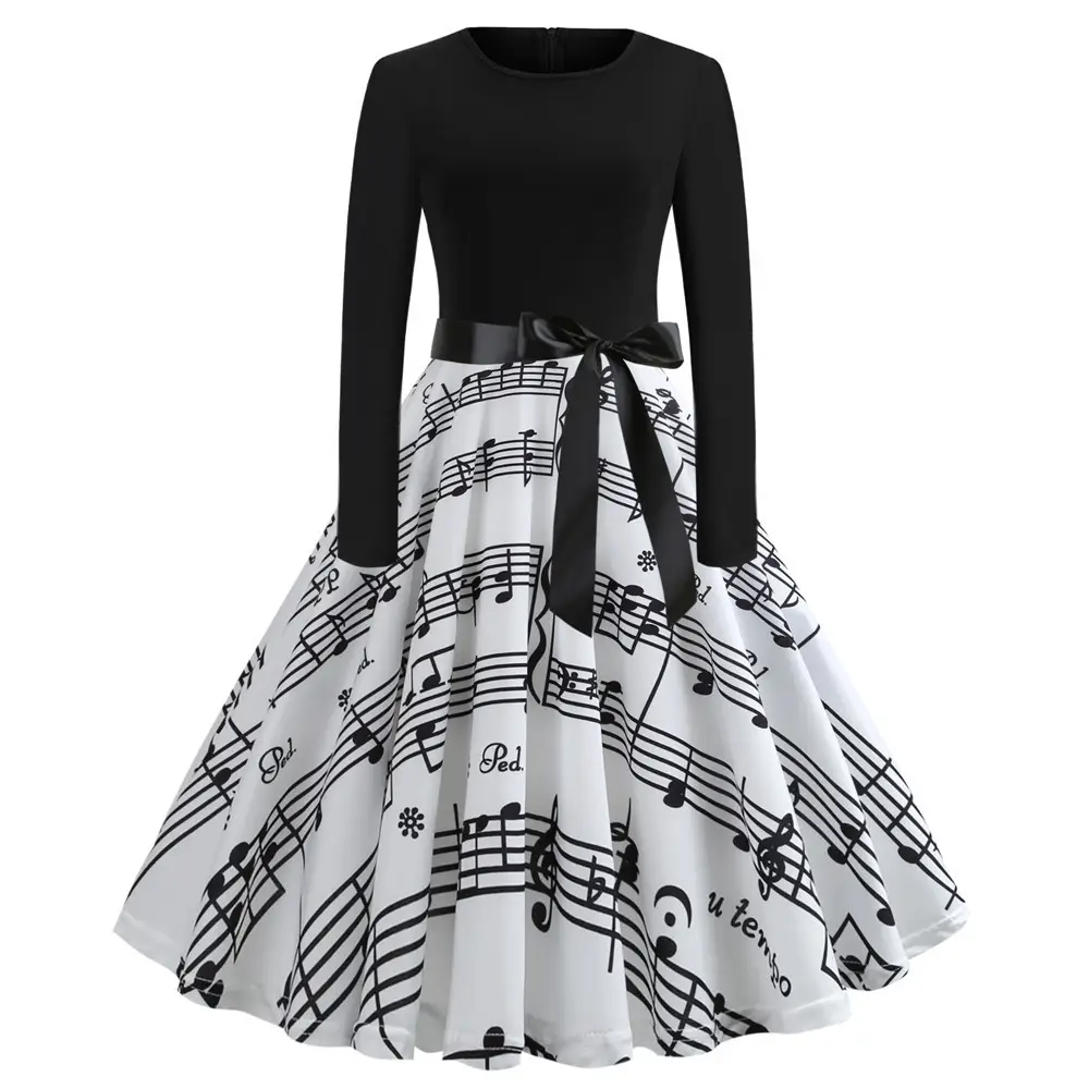 Black Long Sleeve Red Heart Print Skirt Dress - Image 3