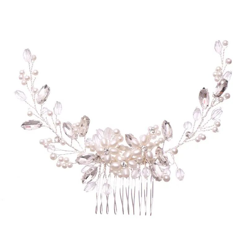Pearl & Crystal Hair Comb for Bridal Makeup - Image 6