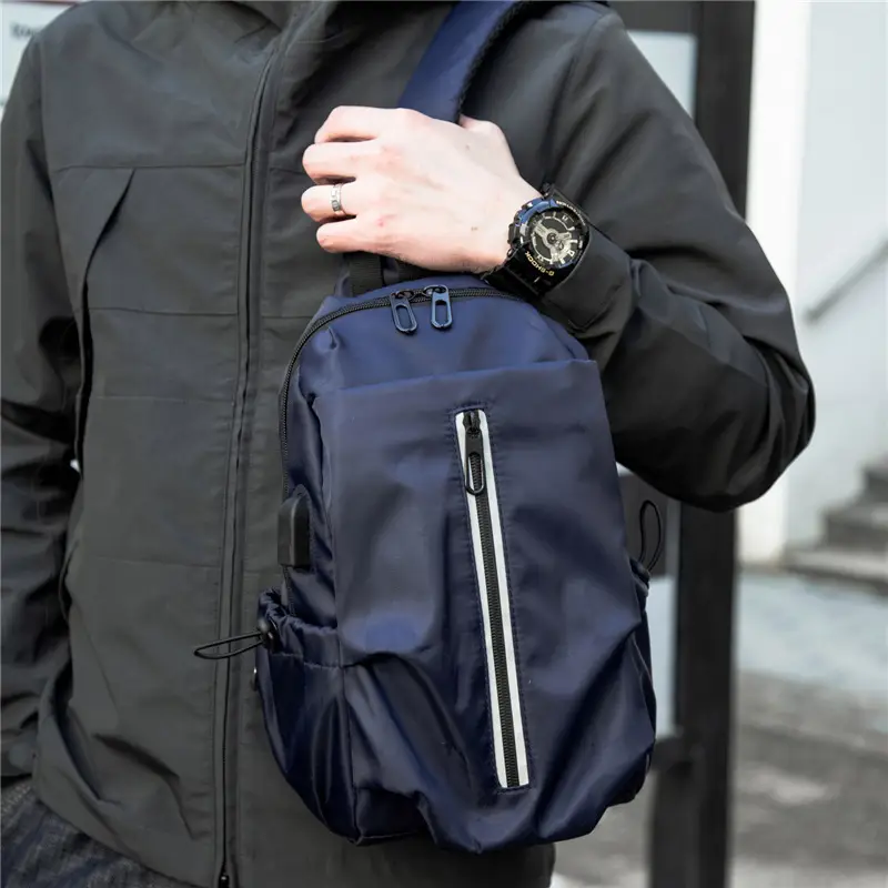 Men's Blue Oxford Cloth Crossbody Bag Large Capacity - Image 7