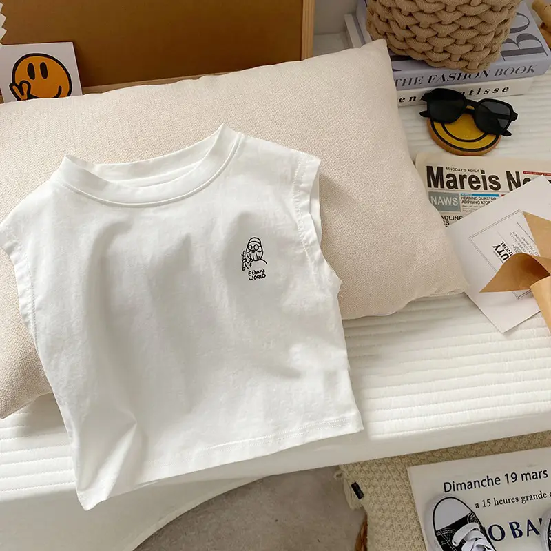 Baby Vest 2024 Boys Summer Sleeveless White Denim Shorts Set - Image 6