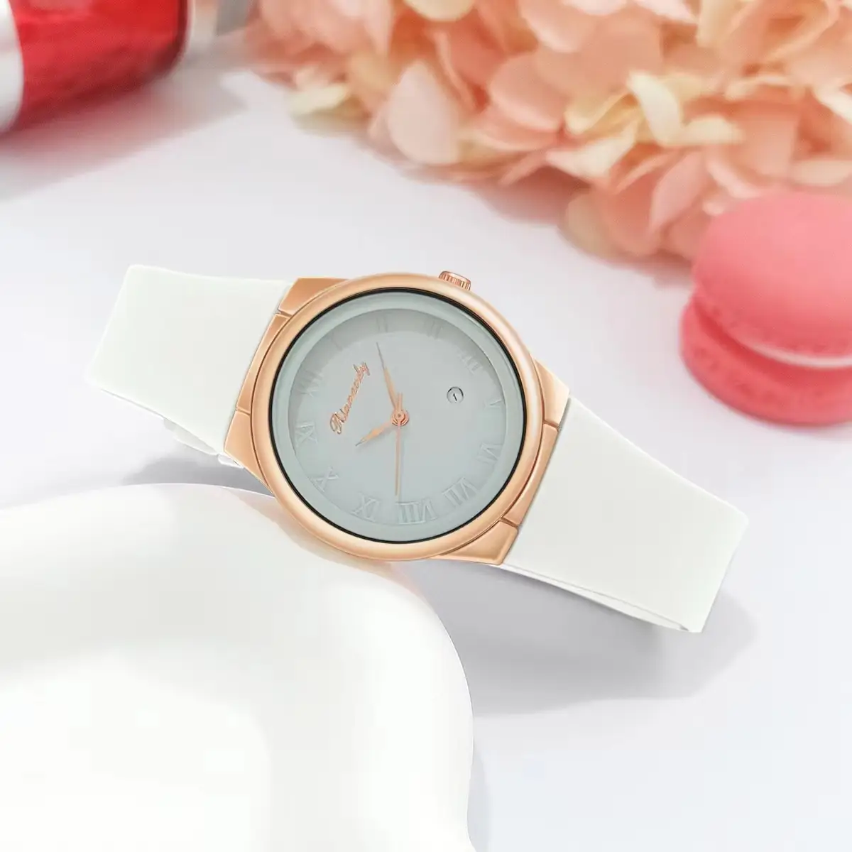 Ladies Quartz Watch with Rose Gold Dial & Blue Silicone Belt — feature 6
