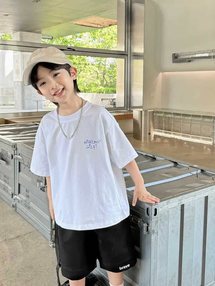 Boys Pure Cotton Short Sleeve T-Shirt White Black - Image 4