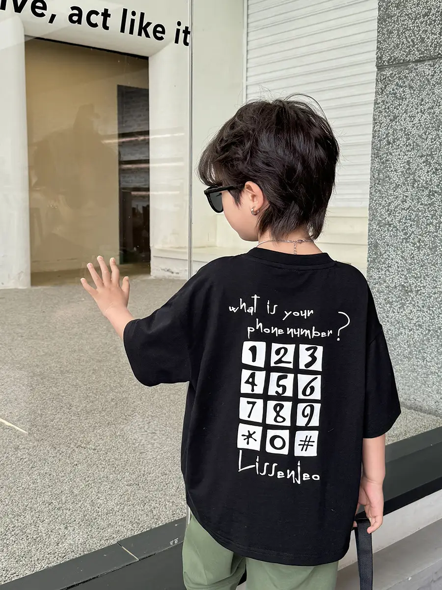 Boys Pure Cotton Short Sleeve T-Shirt White Black - Image 6