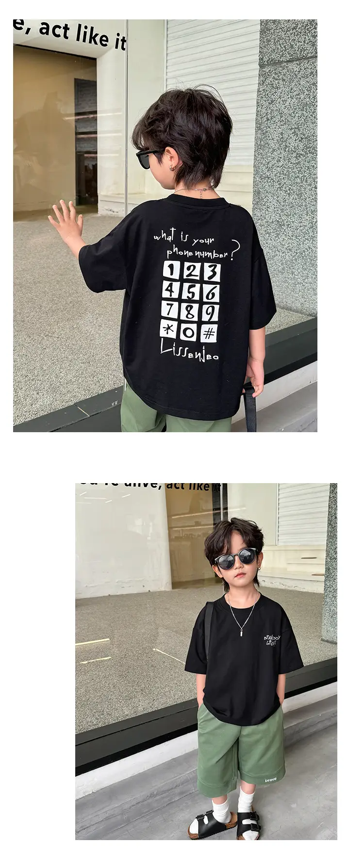 Boys Pure Cotton Short Sleeve T-Shirt White Black — feature 11