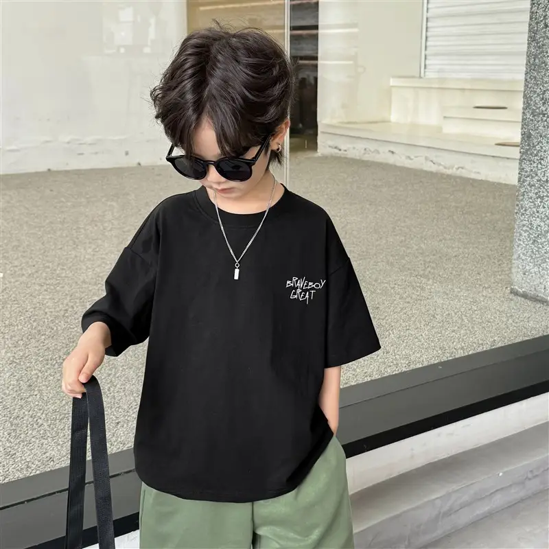 Boys Pure Cotton Short Sleeve T-Shirt White Black - Image 2